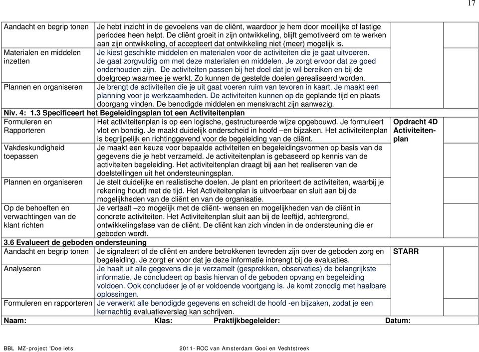 Je kiest geschikte middelen en materialen voor de activiteiten die je gaat uitvoeren. Je gaat zorgvuldig om met deze materialen en middelen. Je zorgt ervoor dat ze goed onderhouden zijn.