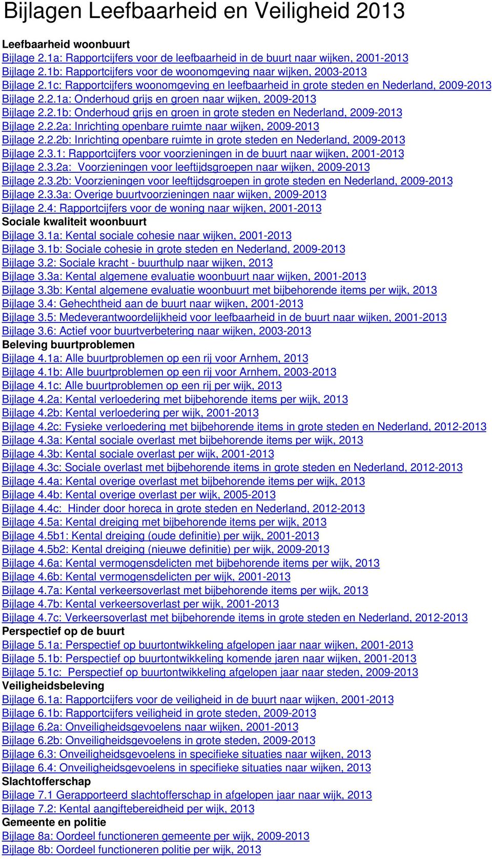 2.1b: Onderhoud grijs en groen in grote steden en Nederland, 2009-2013 Bijlage 2.2.2a: Inrichting openbare ruimte naar wijken, 2009-2013 Bijlage 2.2.2b: Inrichting openbare ruimte in grote steden en Nederland, 2009-2013 Bijlage 2.