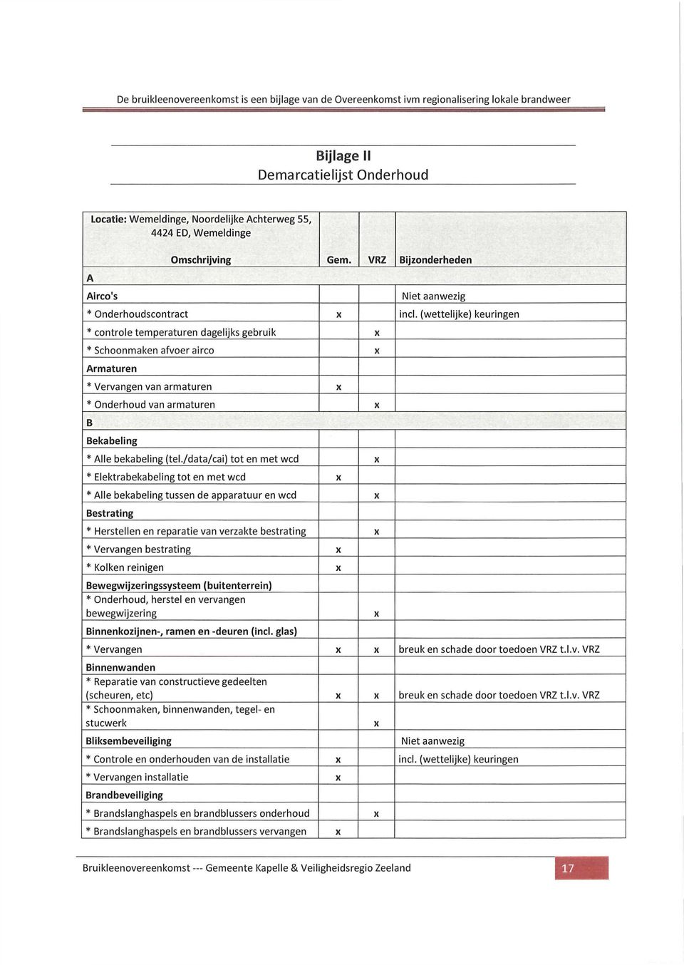 /data/cai) tot en met wed * Elektrabekabeling tot en met wed * Alle bekabeling tussen de apparatuur en wed Bestrating * Herstellen en reparatie van verzakte bestrating * Vervangen bestrating * Kolken