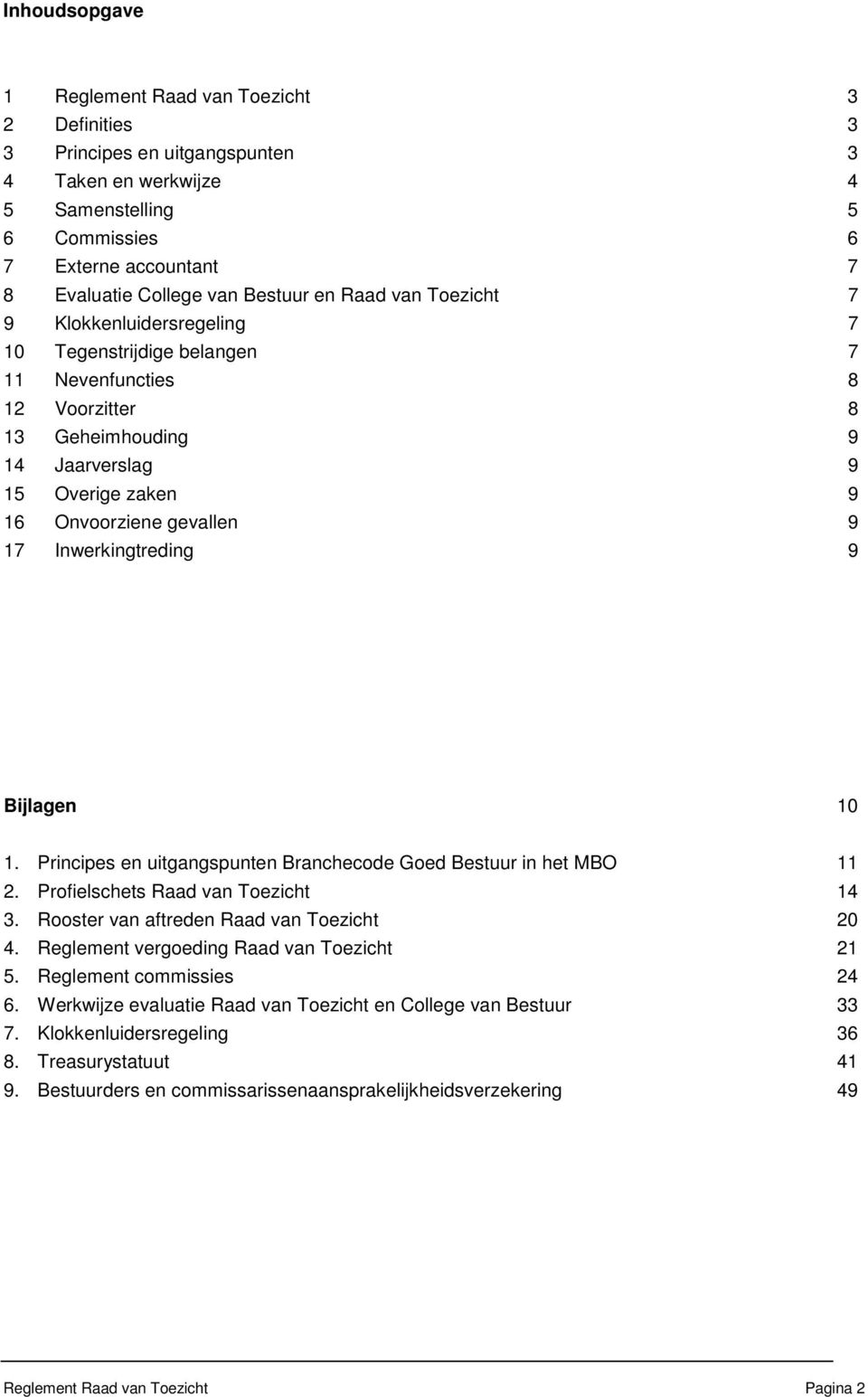 gevallen 9 17 Inwerkingtreding 9 Bijlagen 10 1. Principes en uitgangspunten Branchecode Goed Bestuur in het MBO 11 2. Profielschets Raad van Toezicht 14 3. Rooster van aftreden Raad van Toezicht 20 4.