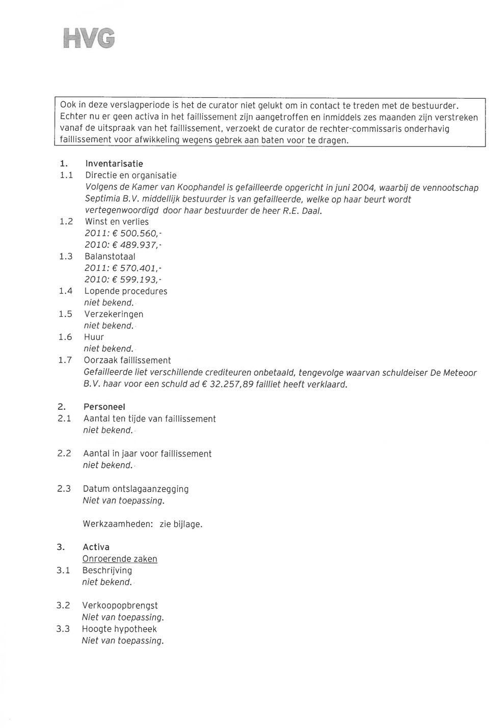 onderhavig faillissement voor afwikkeling wegens gebrek aan baten voor te dragen. 1. Inventarisatie 1.