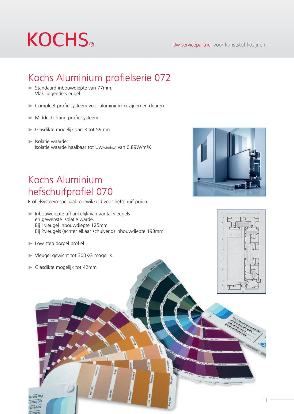 Isolatie waarde: Isolatie waarde haalbaar tot Uw(window) van 0,89W/m²K Kochs Aluminium hefschuifprofiel 070 Profielsysteem speciaal ontwikkeld voor hefschuif