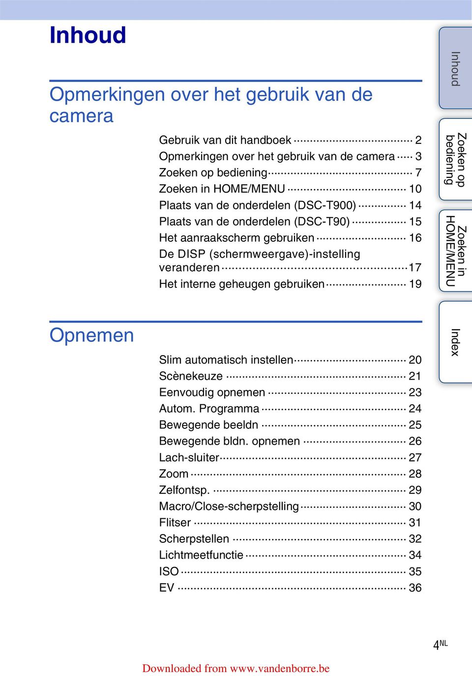 geheugen gebruiken 19 Opnemen Slim automatisch instellen 20 Scènekeuze 21 Eenvoudig opnemen 23 Autom.