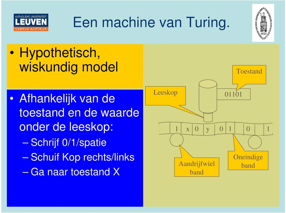 de toestand en de waarde onder de leeskop: Schrijf