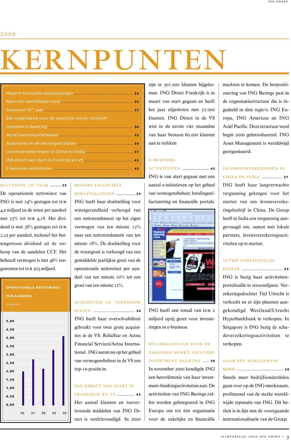 .. 43 SUCCESVOL 10 E JAAR... 25 De operationele nettowinst van ING is met 24% gestegen tot EUR 4,0 miljard en de winst per aandeel met 25% tot EUR 4,18.