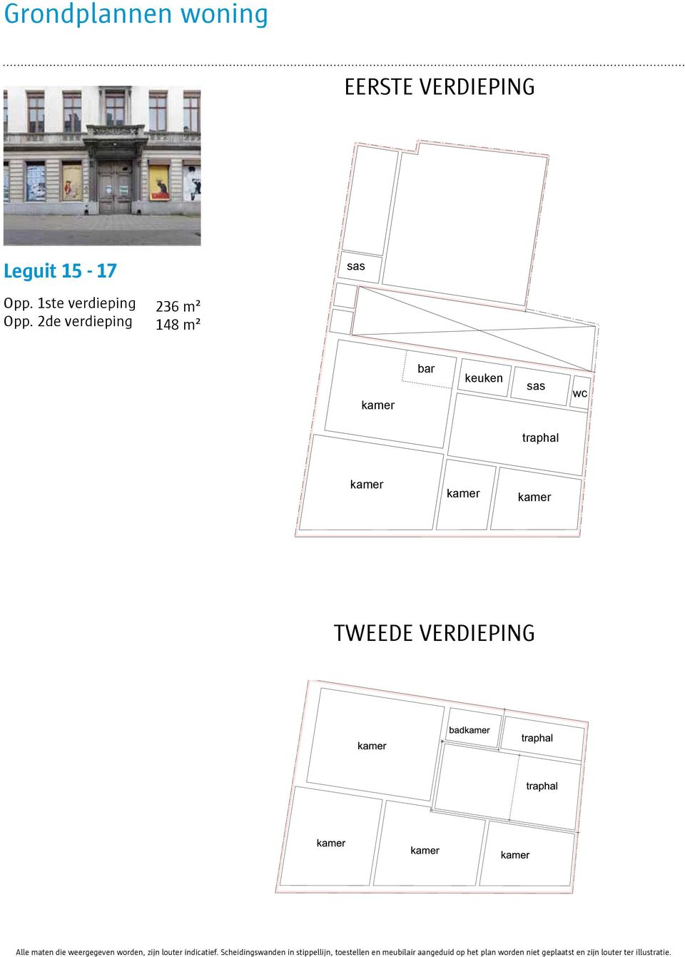 2de verdieping 236 m² 148 m² kamer bar keuken sas wc traphal kamer kamer kamer 1e verdieping (236m²) schaal 1/100