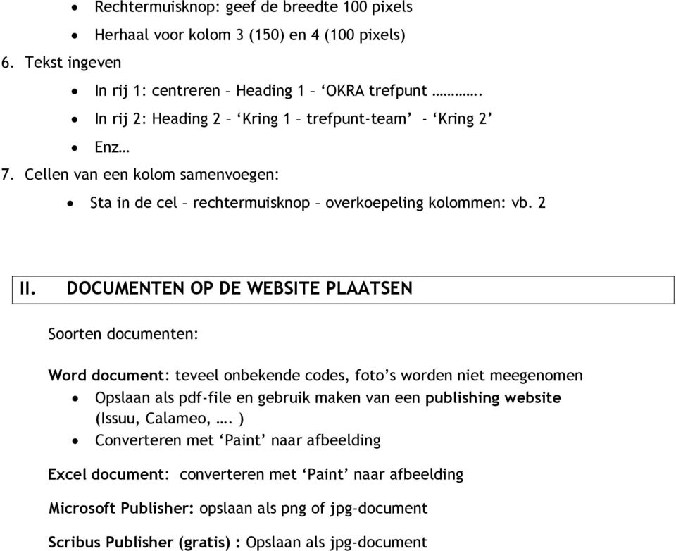 DOCUMENTEN OP DE WEBSITE PLAATSEN Soorten documenten: Word document: teveel onbekende codes, foto s worden niet meegenomen Opslaan als pdf-file en gebruik maken van een