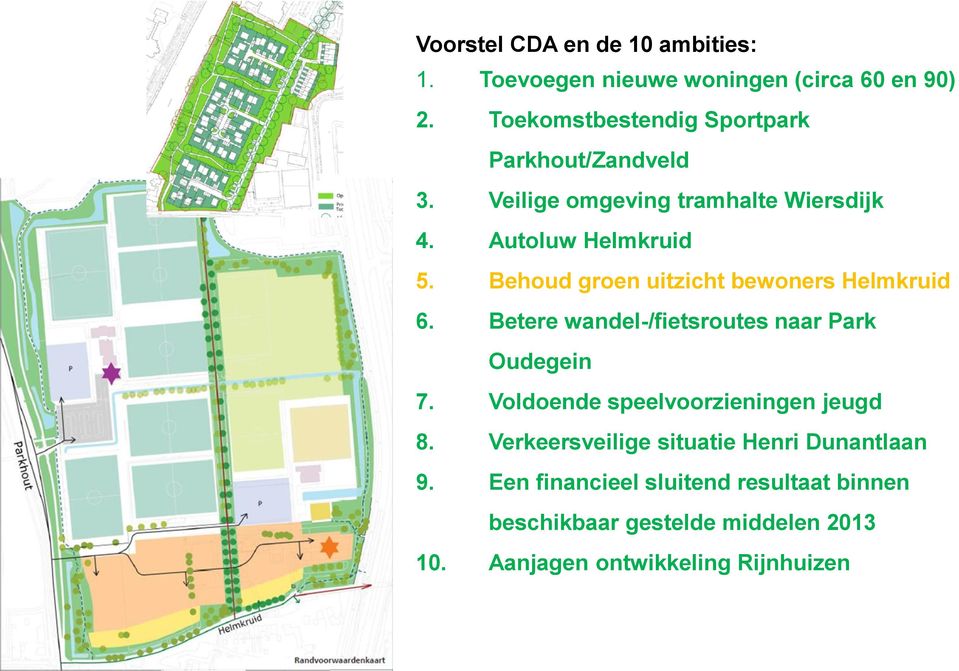 Behoud groen uitzicht bewoners Helmkruid 6. Betere wandel-/fietsroutes naar Park Oudegein 7.