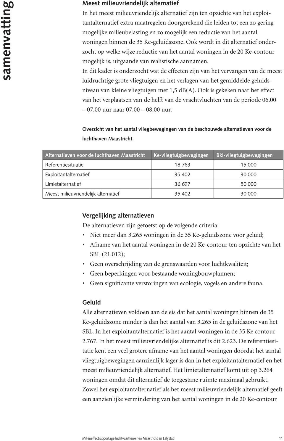 Ook wordt in dit alternatief onderzocht op welke wijze reductie van het aantal woningen in de 20 Ke-contour mogelijk is, uitgaande van realistische aannamen.