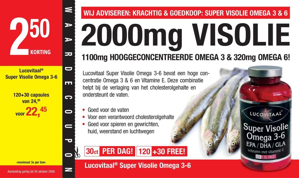Lucovitaal Super Visolie Omega 3-6 bevat een hoge concentratie Omega 3 & 6 en Vitamine E.