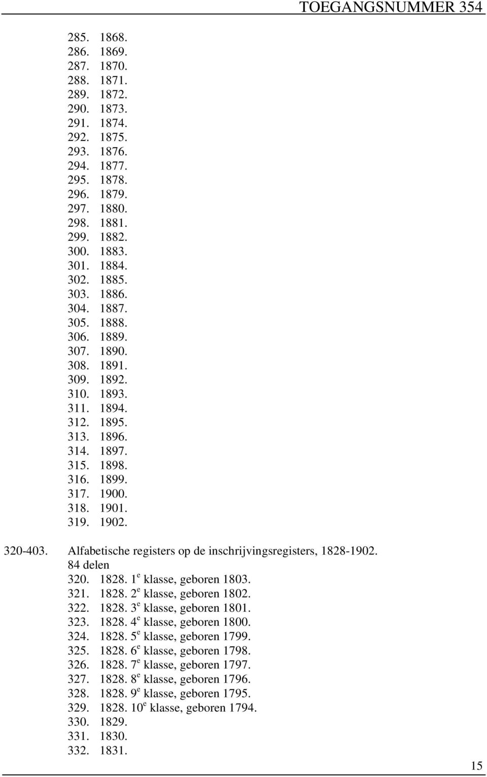 Alfabetische registers op de inschrijvingsregisters, 1828-1902. 84 delen 320. 1828. 1 e klasse, geboren 1803. 321. 1828. 2 e klasse, geboren 1802. 322. 1828. 3 e klasse, geboren 1801. 323. 1828. 4 e klasse, geboren 1800.