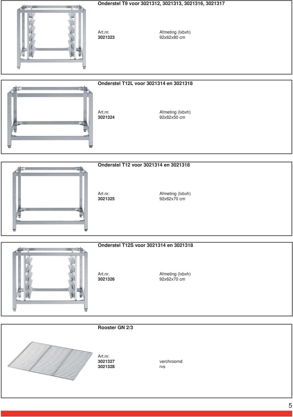 voor 3021314 en 3021318 3021325 92x62x70 cm Onderstel T12S voor 3021314