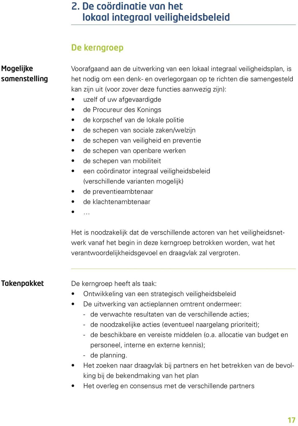 van sociale zaken/welzijn de schepen van veiligheid en preventie de schepen van openbare werken de schepen van mobiliteit een coördinator integraal veiligheidsbeleid (verschillende varianten