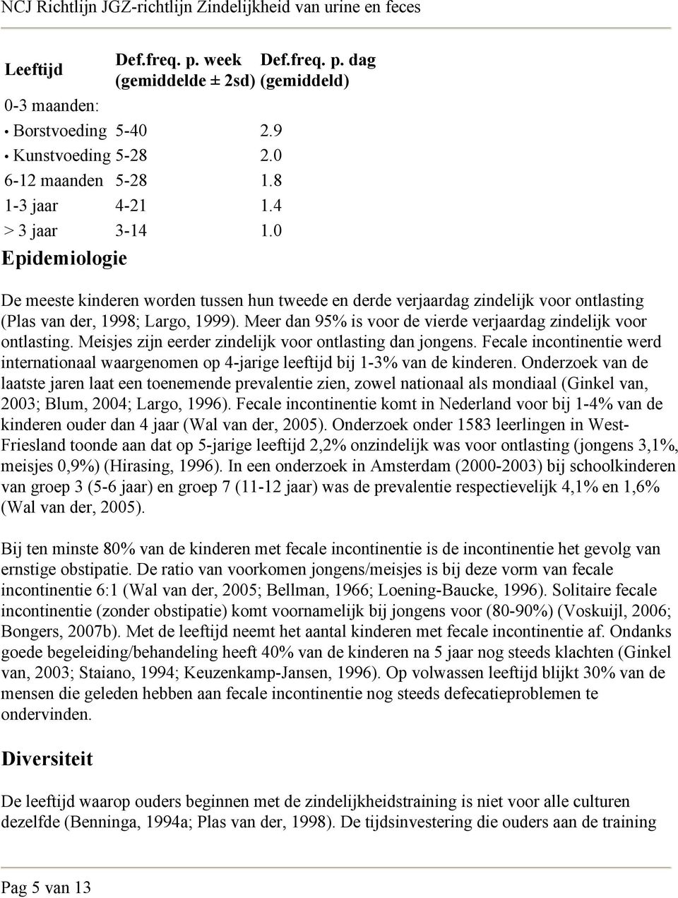 Meer dan 95% is voor de vierde verjaardag zindelijk voor ontlasting. Meisjes zijn eerder zindelijk voor ontlasting dan jongens.