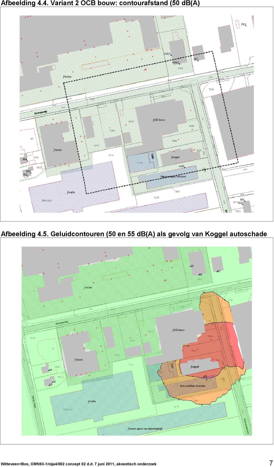 Geluidcontouren (50 en 55 db(a) als gevolg van Koggel