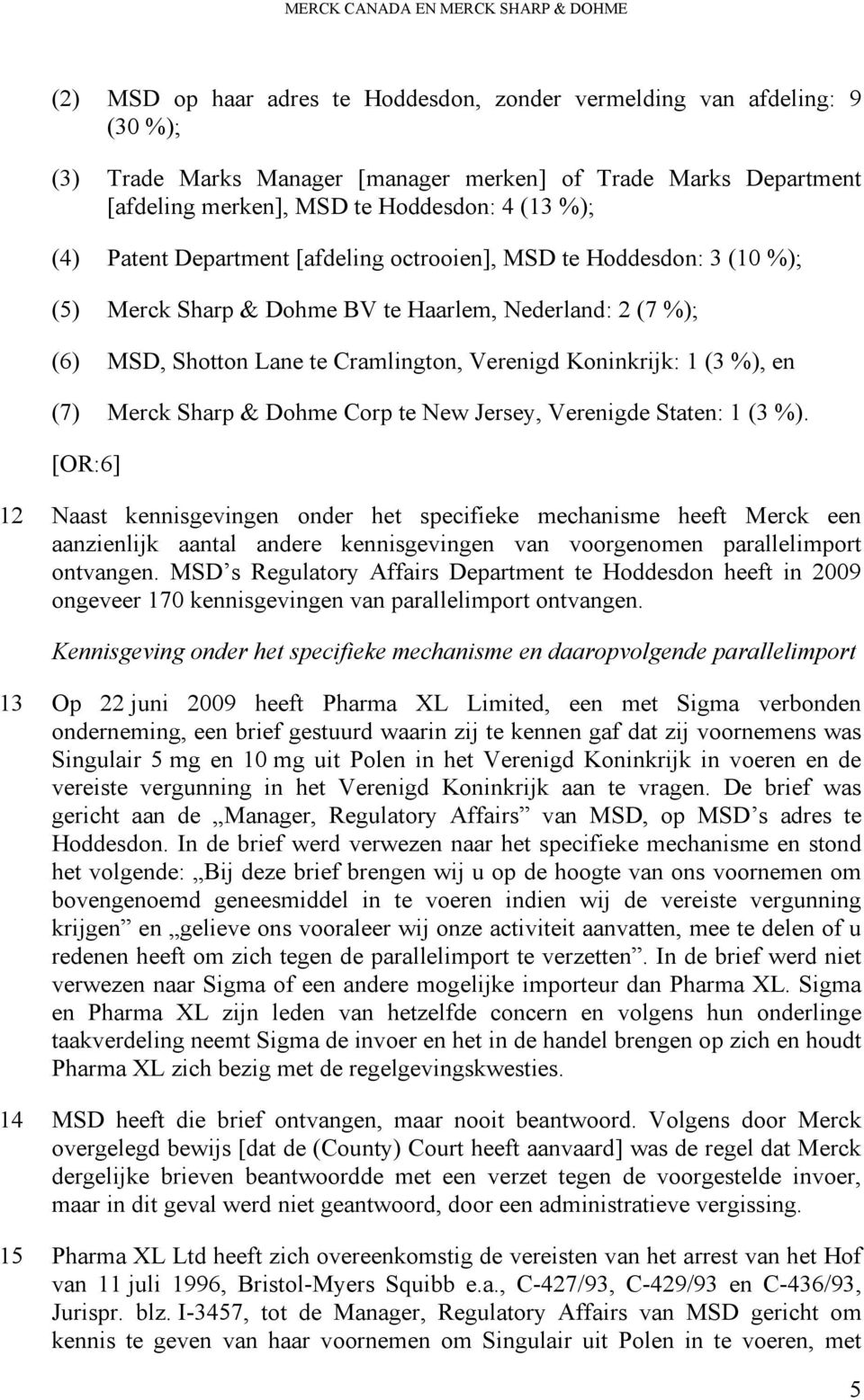 Verenigd Koninkrijk: 1 (3 %), en (7) Merck Sharp & Dohme Corp te New Jersey, Verenigde Staten: 1 (3 %).