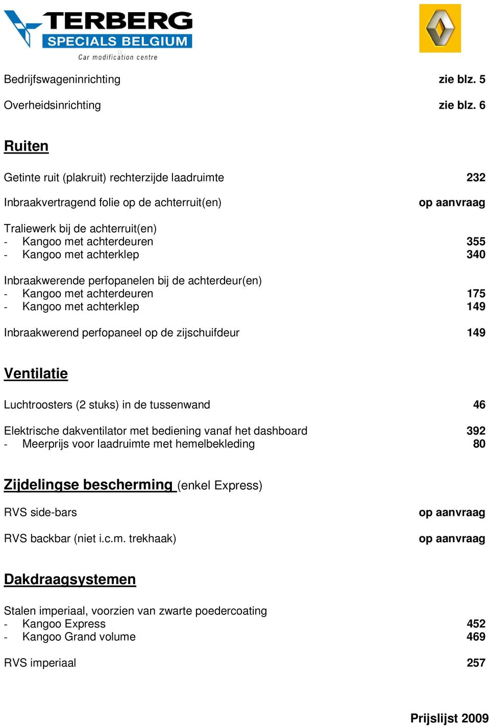 Inbraakwerende perfopanelen bij de achterdeur(en) - Kangoo met achterdeuren 175 - Kangoo met achterklep 149 Inbraakwerend perfopaneel op de zijschuifdeur 149 Ventilatie Luchtroosters (2 stuks) in de