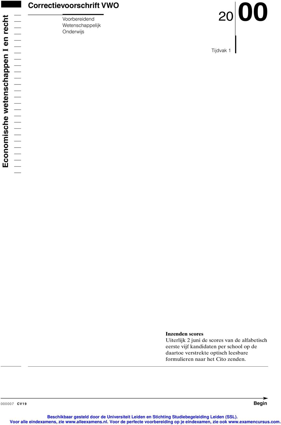 scores van de alfabetisch eerste vijf kandidaten per school op de daartoe