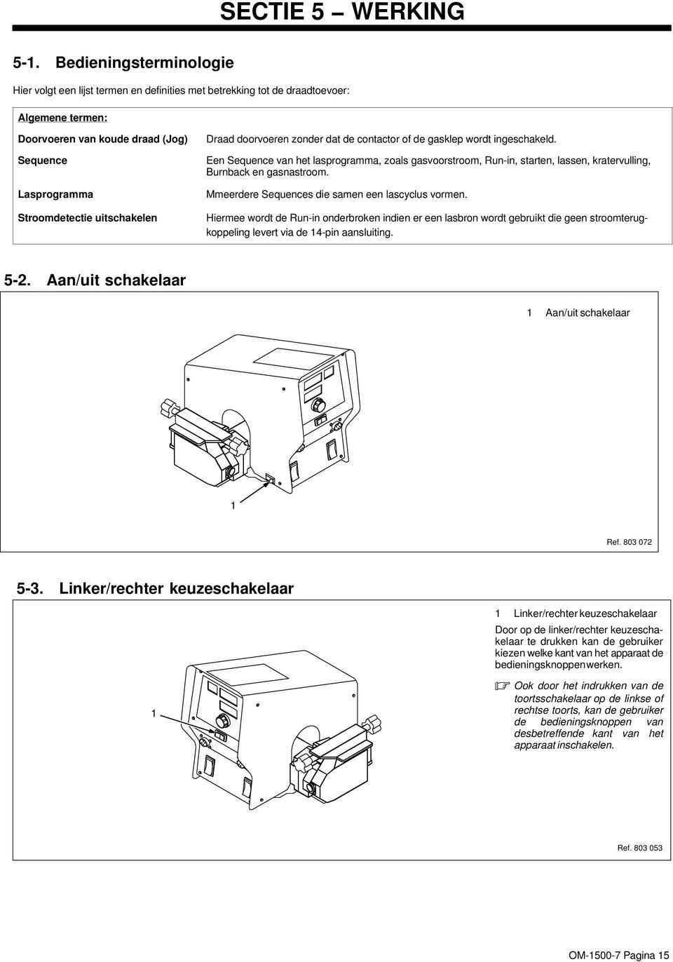 uitschakelen Draad doorvoeren zonder dat de contactor of de gasklep wordt ingeschakeld.