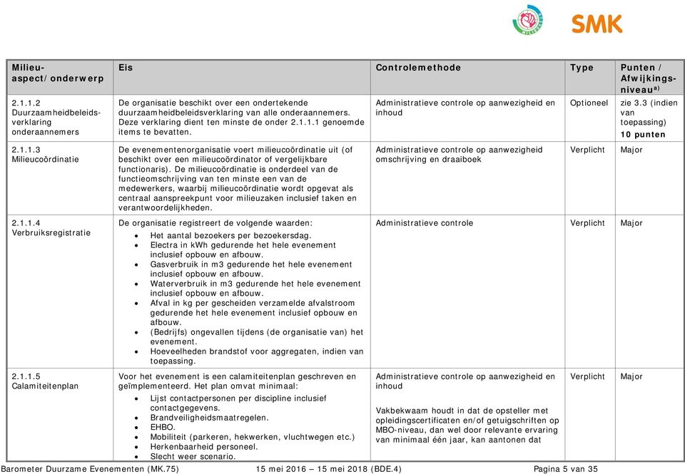 De evenementenorganisatie voert milieucoördinatie uit (of beschikt over een milieucoördinator of vergelijkbare functionaris).