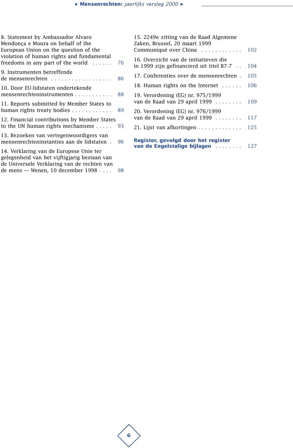 Reports submitted by Member States to human rights treaty bodies............ 89 12. Financial contributions by Member States to the UN human rights mechanisms..... 93 13.