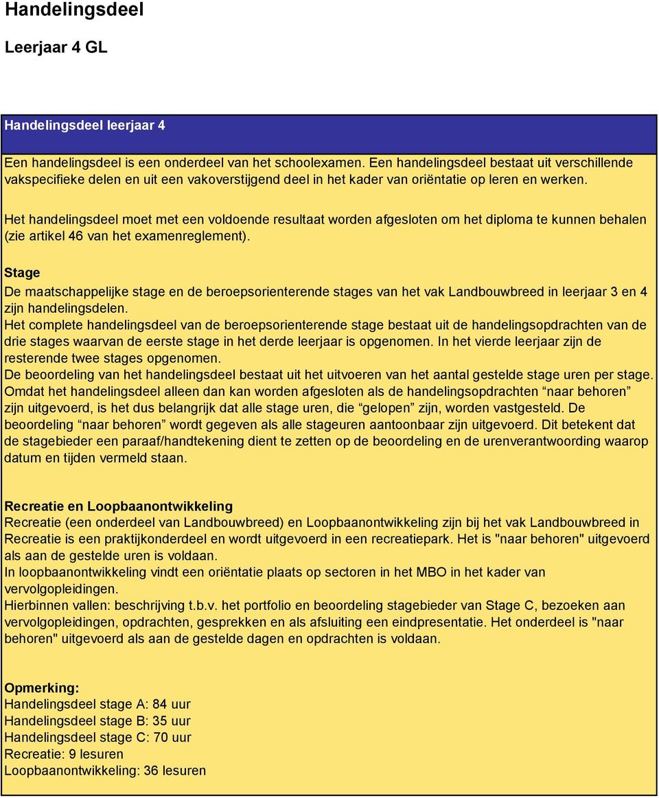 Het handelingsdeel moet met een voldoende resultaat worden afgesloten om het diploma te kunnen behalen (zie artikel 46 van het examenreglement).