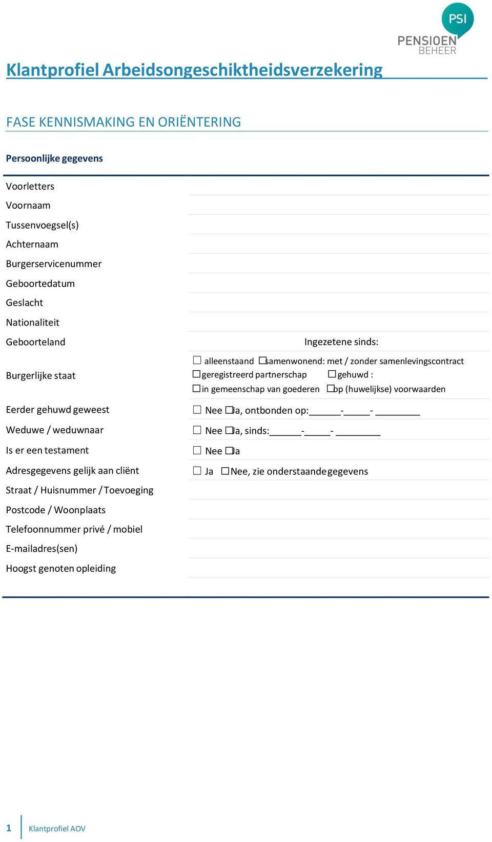 in gemeenschap van goederen op (huwelijkse) voorwaarden Eerder gehuwd geweest Nee Ja, ontbonden op: - - Weduwe / weduwnaar Nee Ja, sinds: - - Is er een testament Adresgegevens gelijk