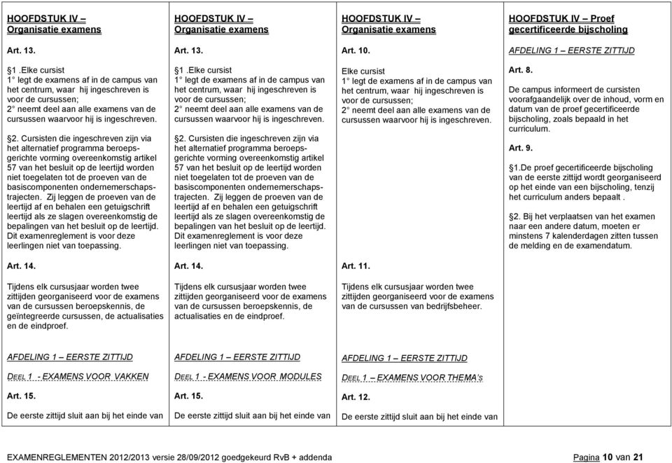 Elke cursist 1 legt de examens af in de campus van het centrum, waar hij ingeschreven is voor de cursussen; 2 