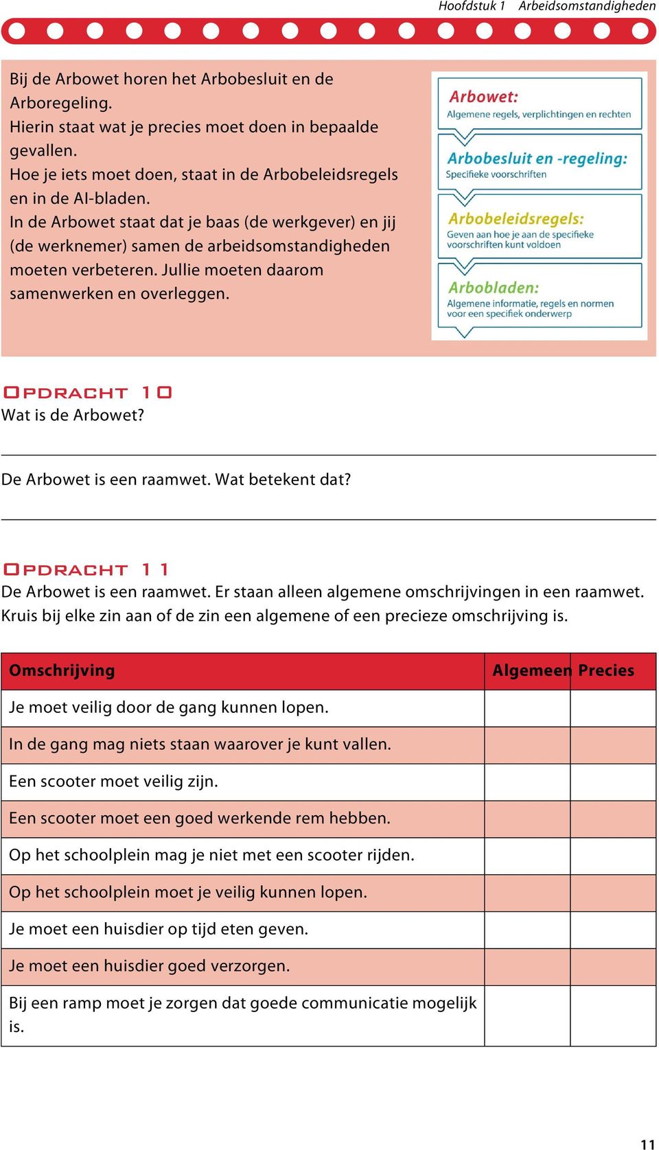 De Arbowet is een raamwet. Wat betekent dat? Opdracht 11 De Arbowet is een raamwet. Er staan alleen algemene omschrijvingen in een raamwet.