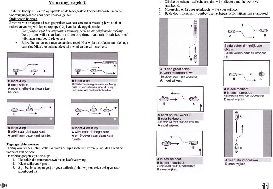 De oploper wijkt, het opgelopen vaartuig geeft zo mogelijk medewerking. De oploper wijkt naar bakboord het opgelopen vaartuig houdt koers of wijkt naar stuurboord (de oever).