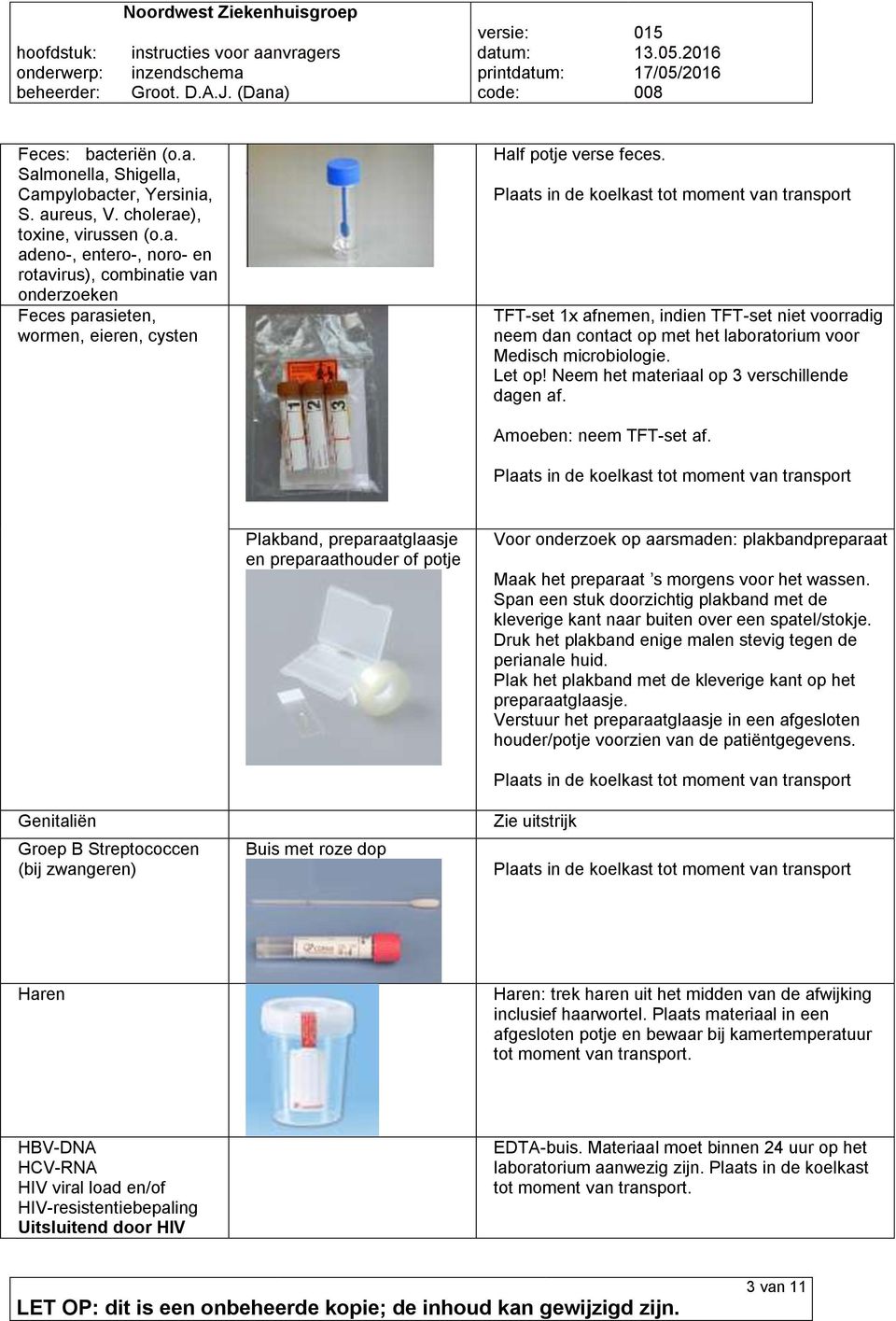 Neem het materiaal op 3 verschillende dagen af. Amoeben: neem TFT-set af.