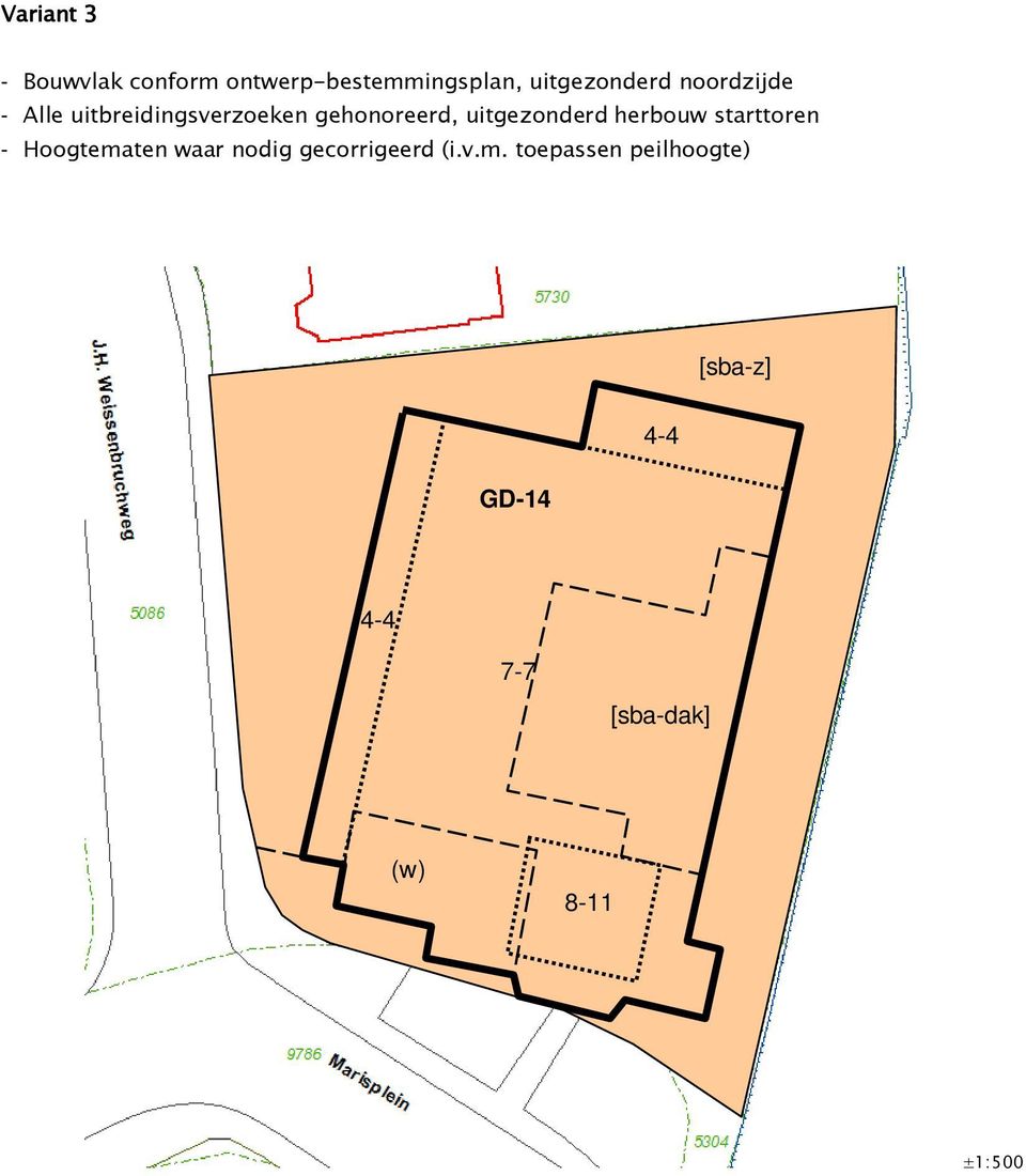 uitgezonderd herbouw starttoren - Hoogtematen waar nodig