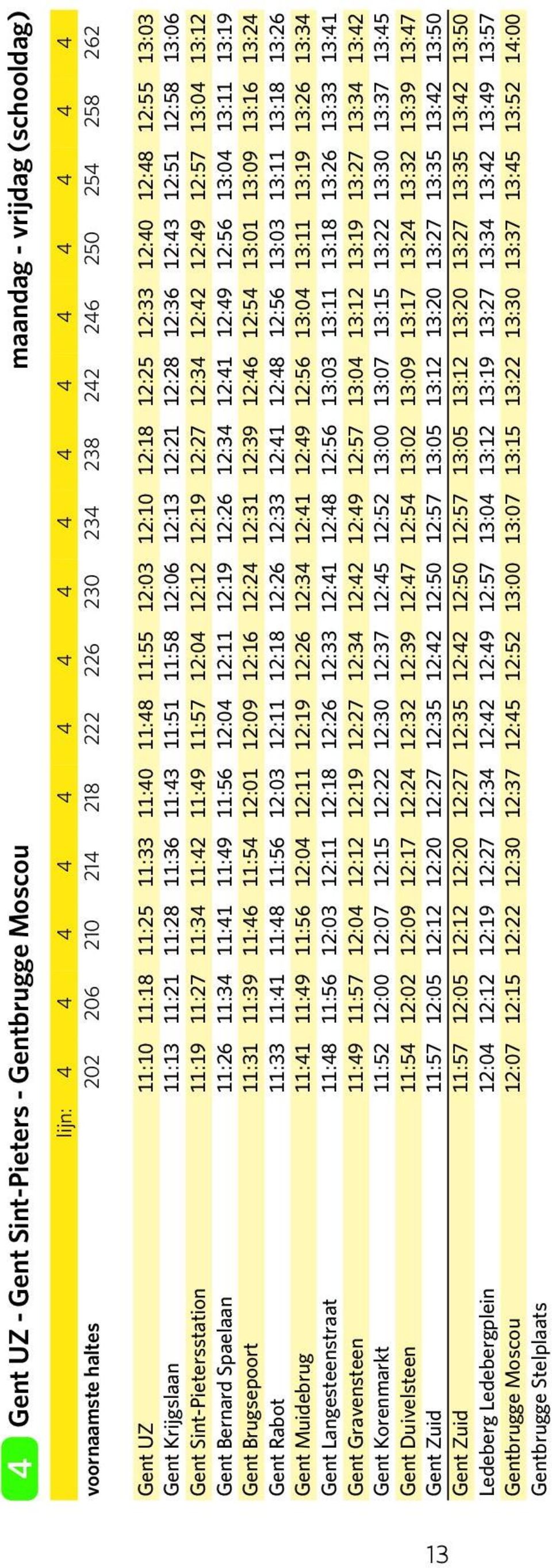 Sint-Pietersstation 11:19 11:27 11:34 11:42 11:49 11:57 12:04 12:12 12:19 12:27 12:34 12:42 12:49 12:57 13:04 13:12 Gent Bernard Spaelaan 11:26 11:34 11:41 11:49 11:56 12:04 12:11 12:19 12:26 12:34