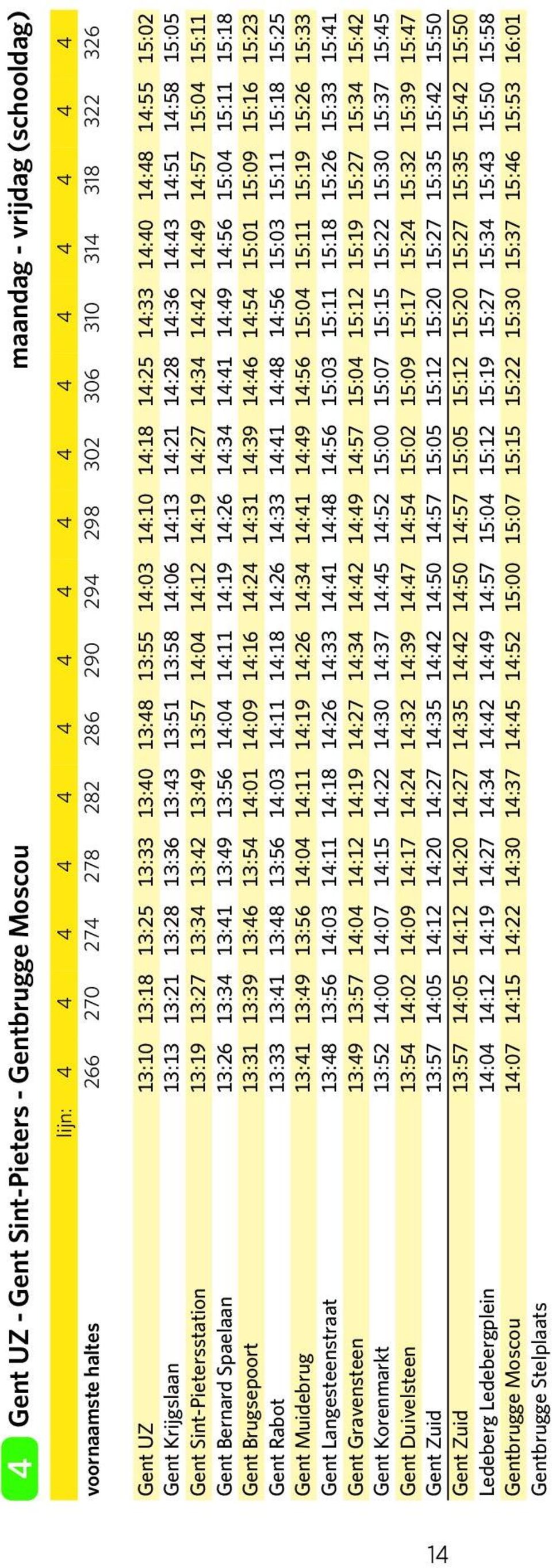 Sint-Pietersstation 13:19 13:27 13:34 13:42 13:49 13:57 14:04 14:12 14:19 14:27 14:34 14:42 14:49 14:57 15:04 15:11 Gent Bernard Spaelaan 13:26 13:34 13:41 13:49 13:56 14:04 14:11 14:19 14:26 14:34