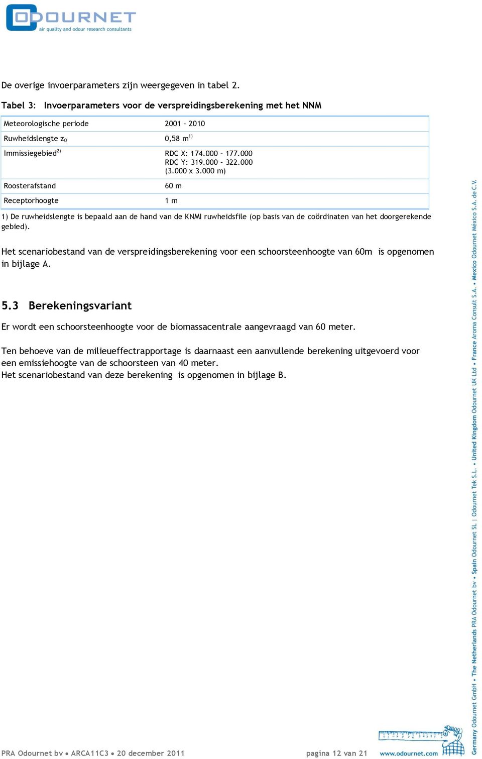 000 x 3.000 m) Roosterafstand Receptorhoogte 60 m 1 m 1) De ruwheidslengte is bepaald aan de hand van de KNMI ruwheidsfile (op basis van de coördinaten van het doorgerekende gebied).