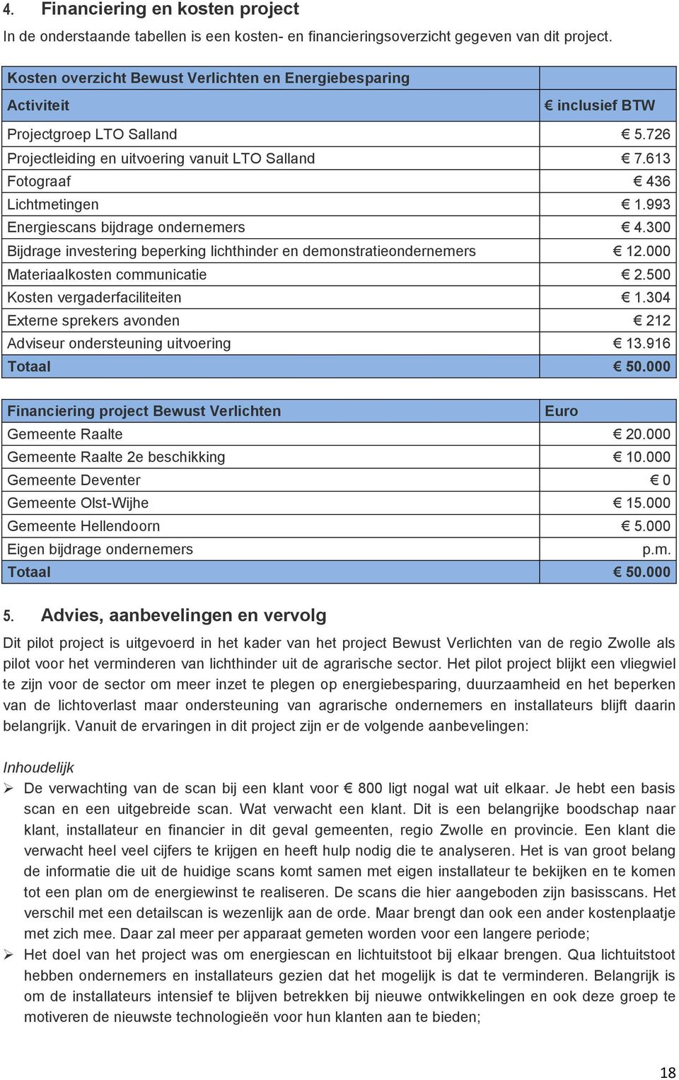 993 Energiescans bijdrage ondernemers 4.300 Bijdrage investering beperking lichthinder en demonstratieondernemers 12.000 Materiaalkosten communicatie 2.500 Kosten vergaderfaciliteiten 1.