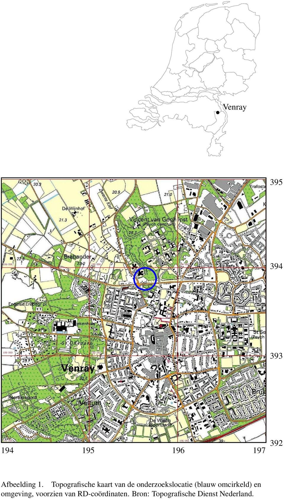 Topografische kaart van de onderzoekslocatie