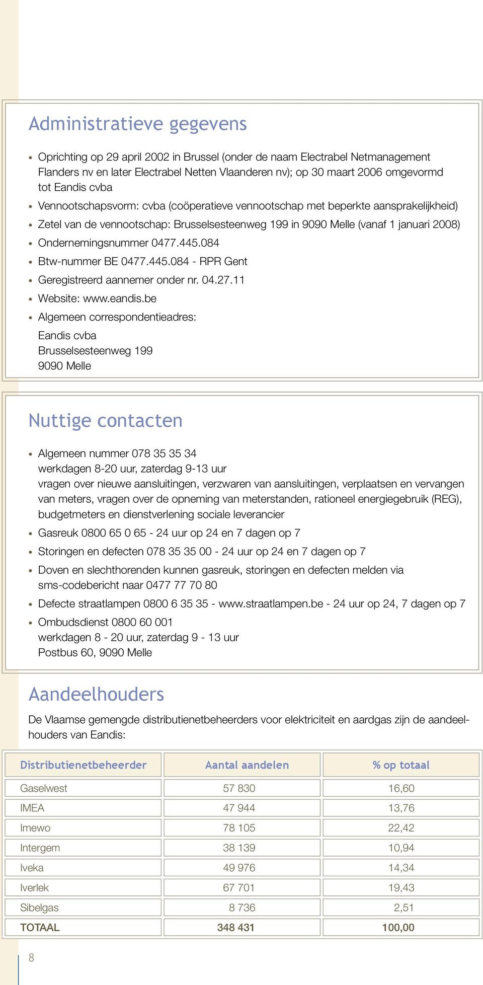 445.084 Btw-nummer BE 0477.445.084 - RPR Gent Geregistreerd aannemer onder nr. 04.27.11 Website: www.eandis.