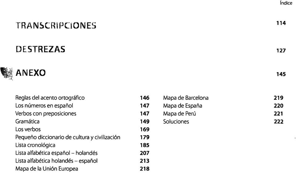 civilización 179 Lista cronológica 185 sta alfabética espanol - holandés 207 Lista alfabética holandés -