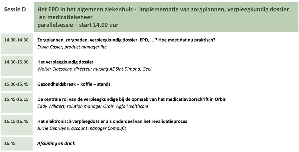 00 Het verpleegkundig dossier Walter Claessens, directeur nursing AZ Sint Dimpna, Geel 15.45 16.