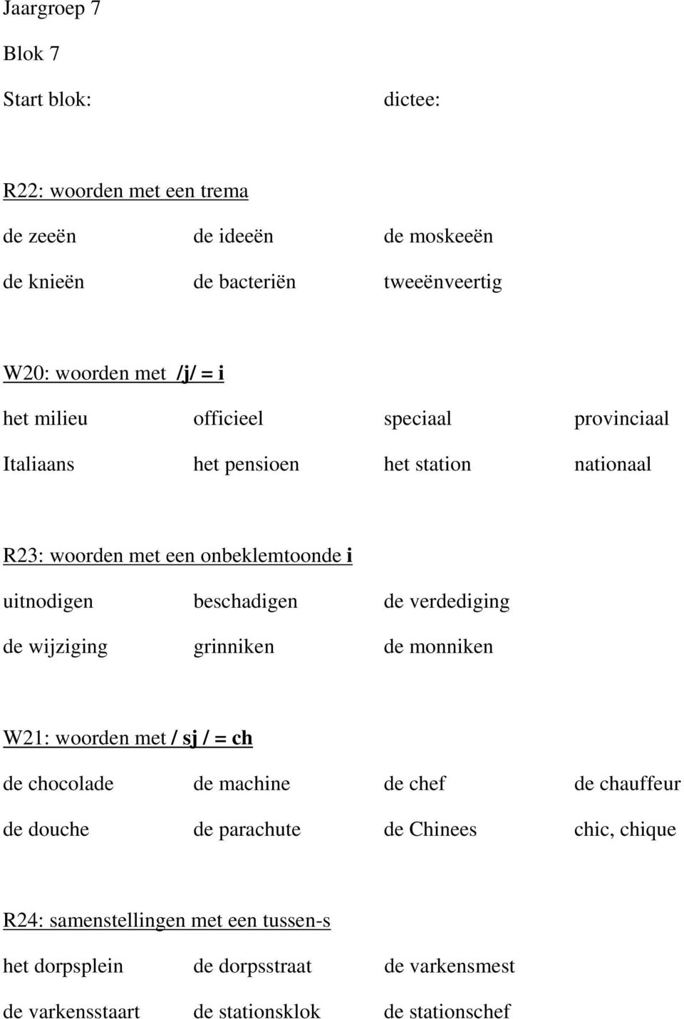 verdediging de wijziging grinniken de monniken W21: woorden met / sj / = ch de chocolade de machine de chef de chauffeur de douche de parachute de