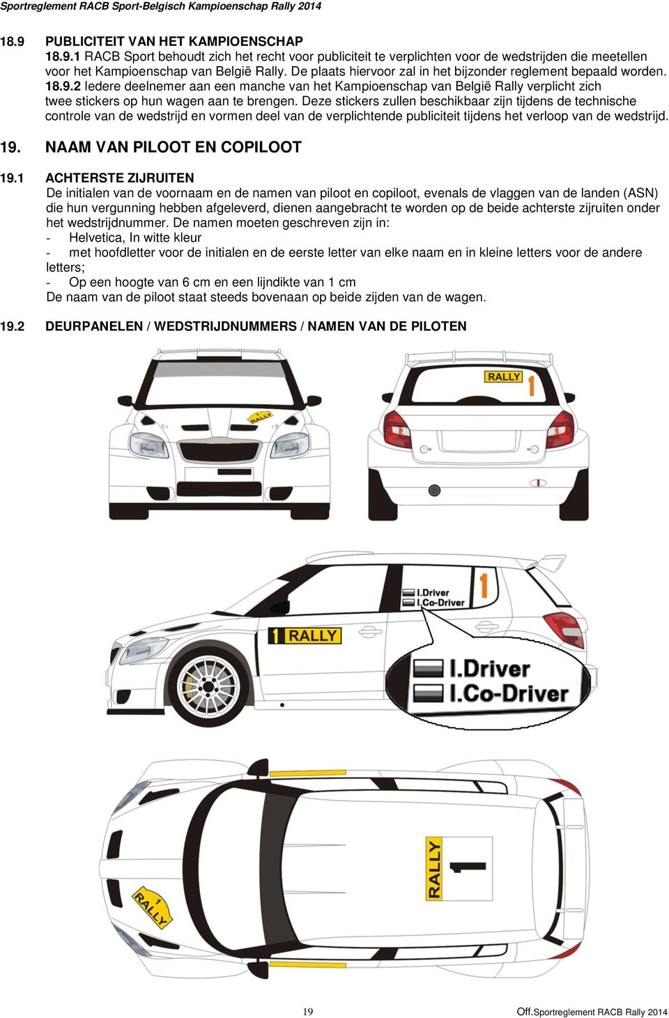 2 Iedere deelnemer aan een manche van het Kampioenschap van België Rally verplicht zich twee stickers op hun wagen aan te brengen.