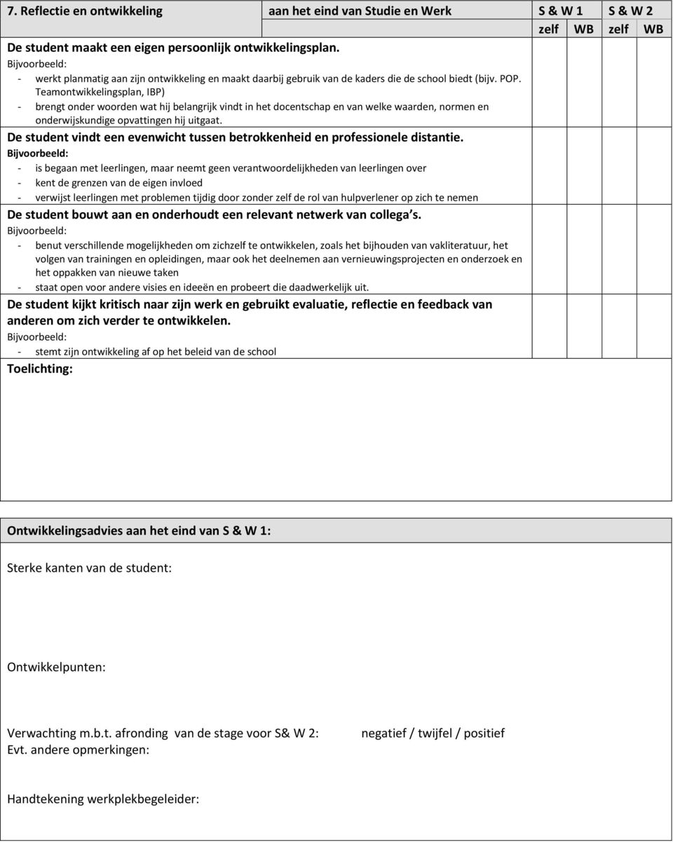 Teamontwikkelingsplan, IBP) - brengt onder woorden wat hij belangrijk vindt in het docentschap en van welke waarden, normen en onderwijskundige opvattingen hij uitgaat.