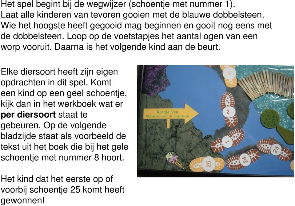 Daarna is het volgende kind aan de beurt. Elke diersoort heeft zijn eigen opdrachten in dit spel.