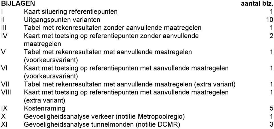 zonder aanvullende 2 maatregelen V Tabel met rekenresultaten met aanvullende maatregelen 1 (voorkeursvariant) VI Kaart met toetsing op referentiepunten met aanvullende