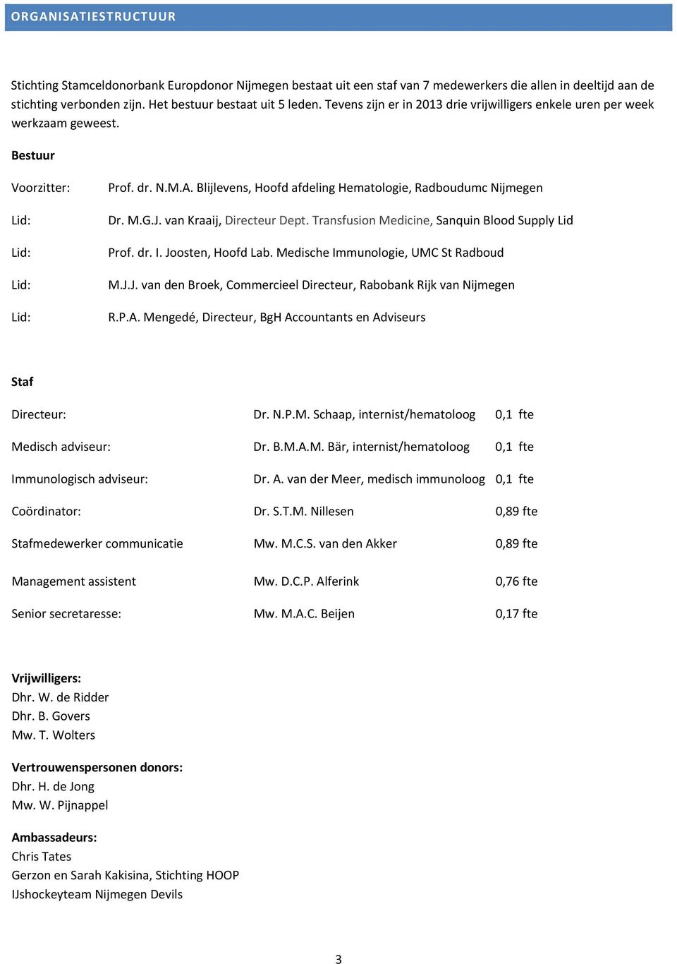 Blijlevens, Hoofd afdeling Hematologie, Radboudumc Nijmegen Dr. M.G.J. van Kraaij, Directeur Dept. Transfusion Medicine, Sanquin Blood Supply Lid Prof. dr. I. Joosten, Hoofd Lab.