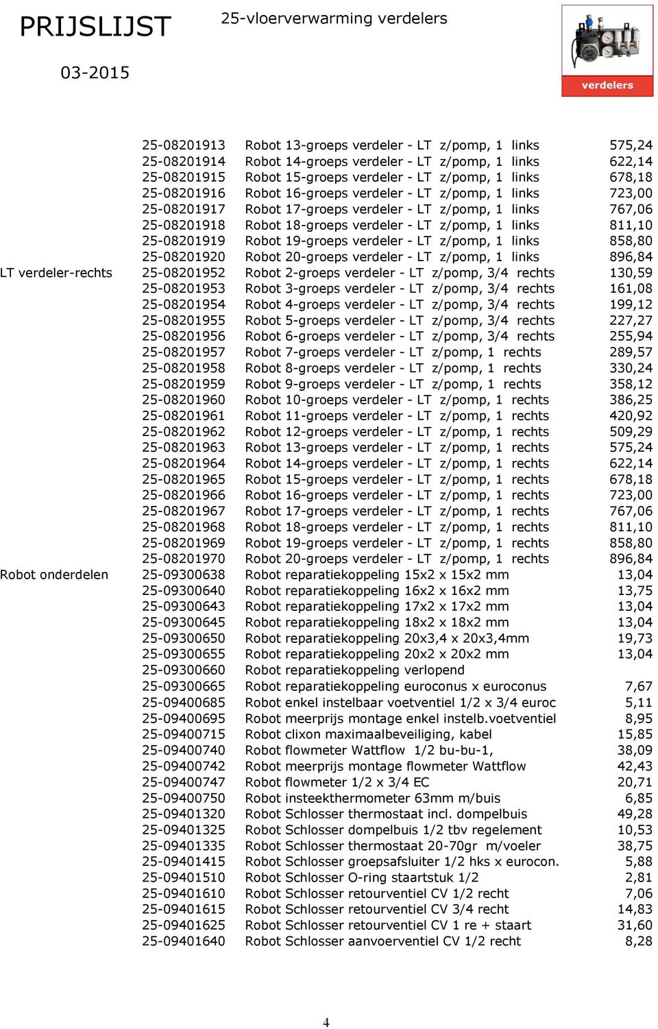 z/pomp, 1 links 811,10 25-08201919 Robot 19-groeps verdeler - LT z/pomp, 1 links 858,80 25-08201920 Robot 20-groeps verdeler - LT z/pomp, 1 links 896,84 LT verdeler-rechts 25-08201952 Robot 2-groeps