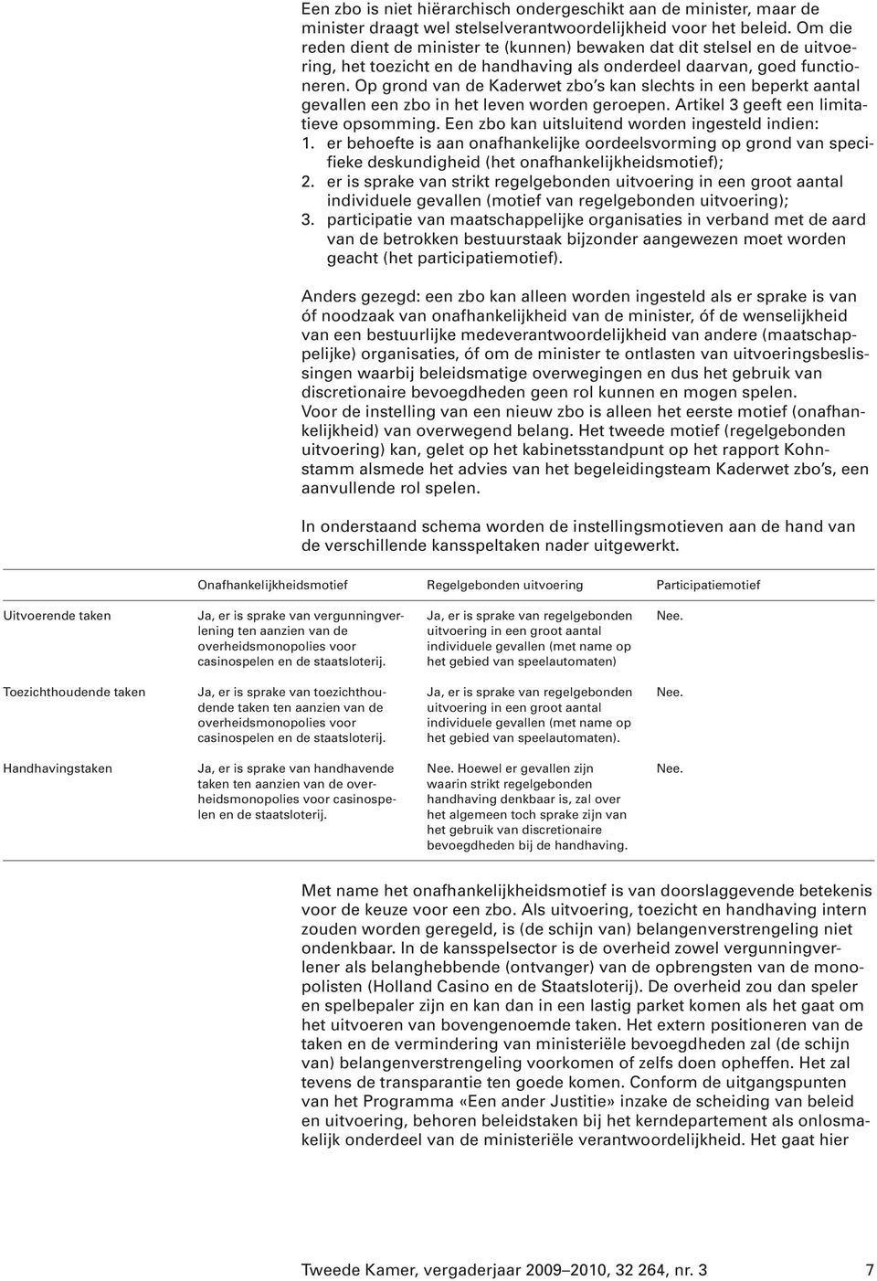 Op grond van de Kaderwet zbo s kan slechts in een beperkt aantal gevallen een zbo in het leven worden geroepen. Artikel 3 geeft een limitatieve opsomming.