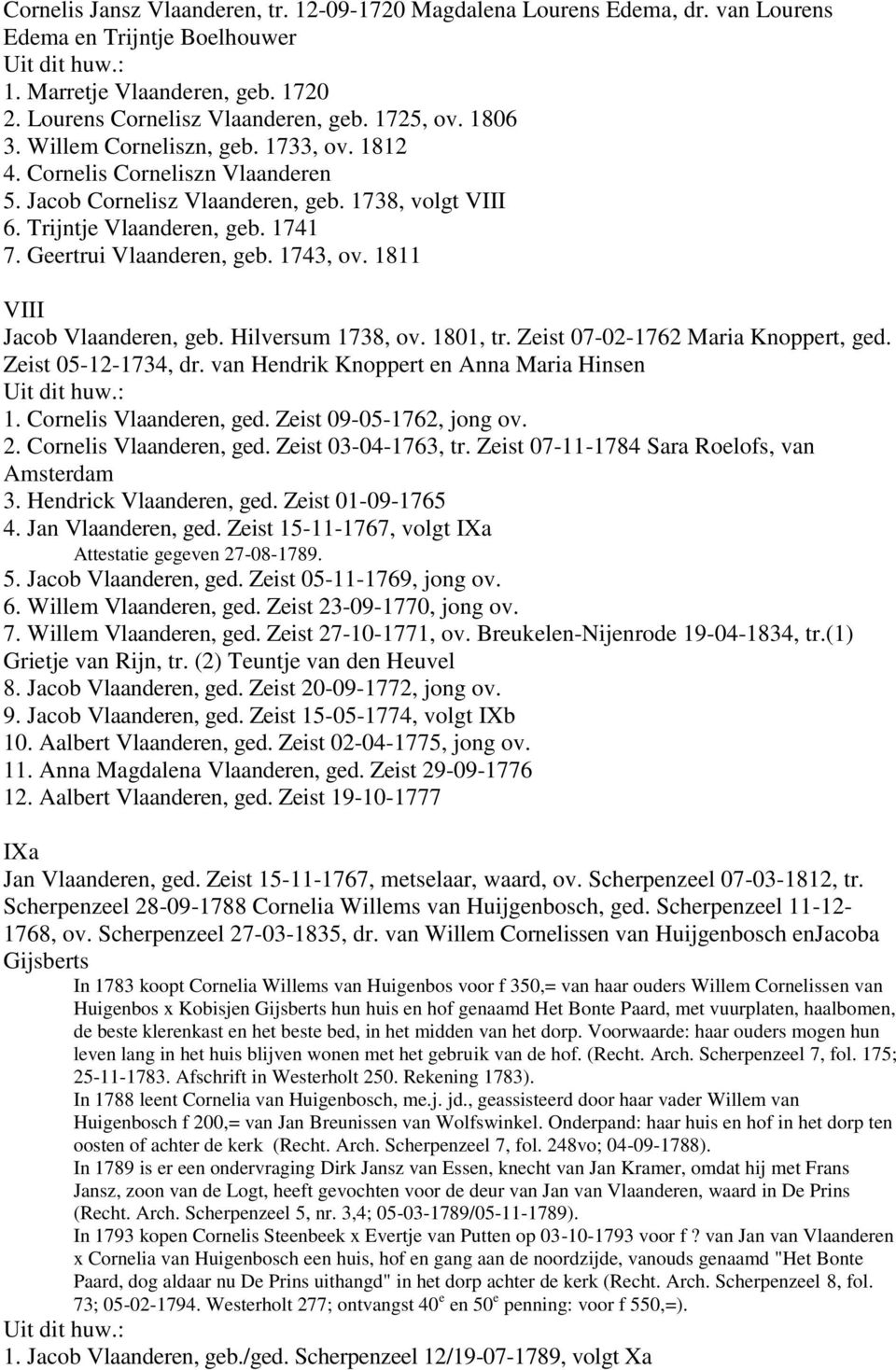 1743, ov. 1811 VIII Jacob Vlaanderen, geb. Hilversum 1738, ov. 1801, tr. Zeist 07-02-1762 Maria Knoppert, ged. Zeist 05-12-1734, dr. van Hendrik Knoppert en Anna Maria Hinsen 1.