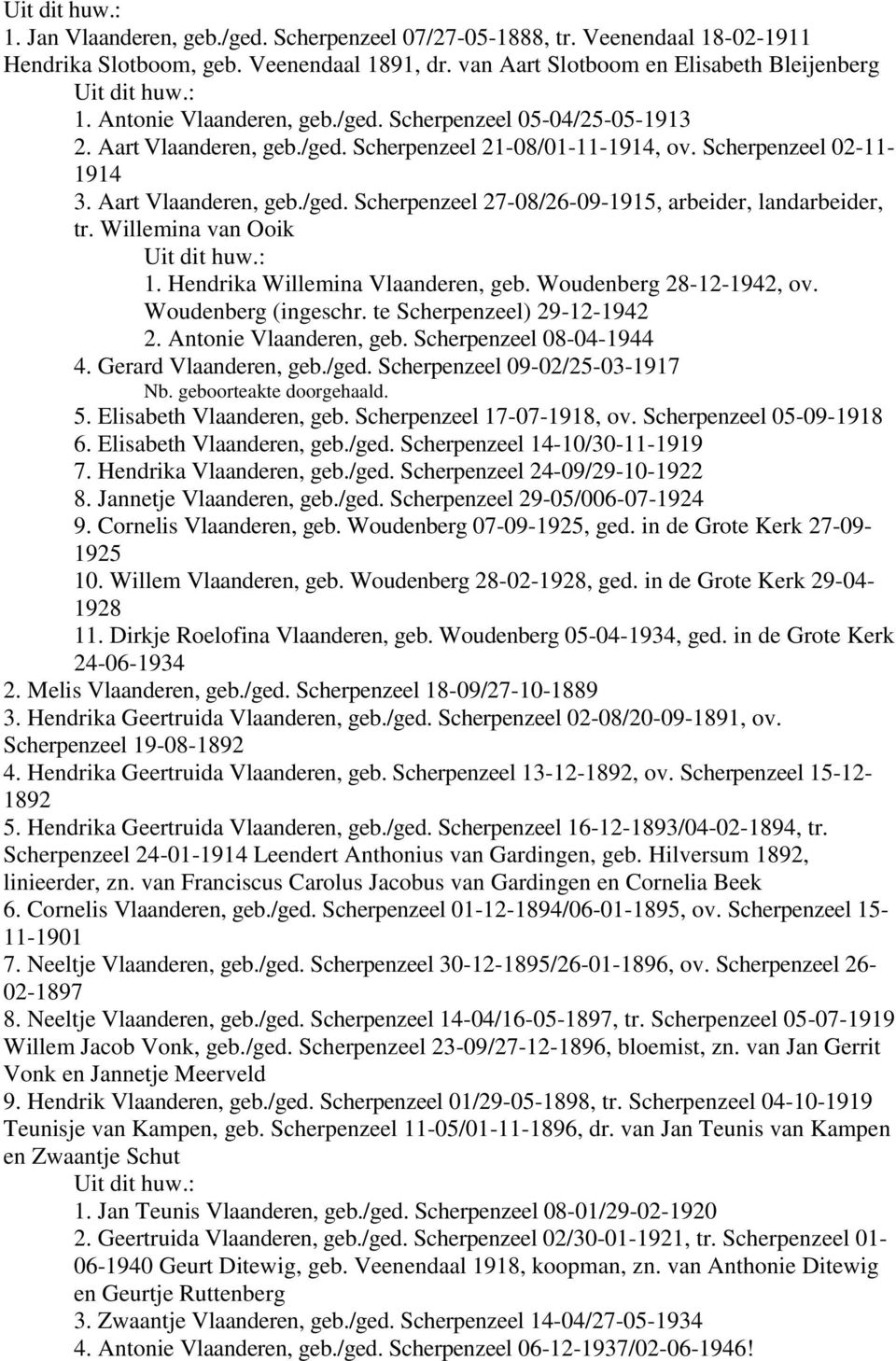 Willemina van Ooik 1. Hendrika Willemina Vlaanderen, geb. Woudenberg 28-12-1942, ov. Woudenberg (ingeschr. te Scherpenzeel) 29-12-1942 2. Antonie Vlaanderen, geb. Scherpenzeel 08-04-1944 4.